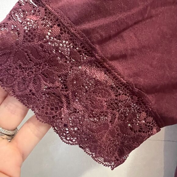 Y2K Womens Aerosoles Maroon Lace Button-Front Pajama Top Size XLarge - Picture 9 of 10